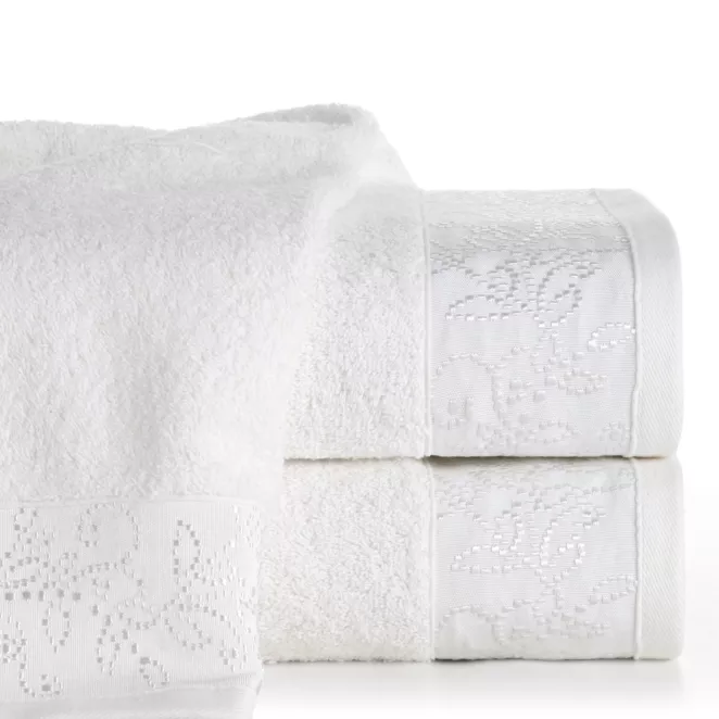 Ręcznik do rąk 30x50 cm bawełniany kolor biały z żakardową bordiurą 500 g/m2 RITA