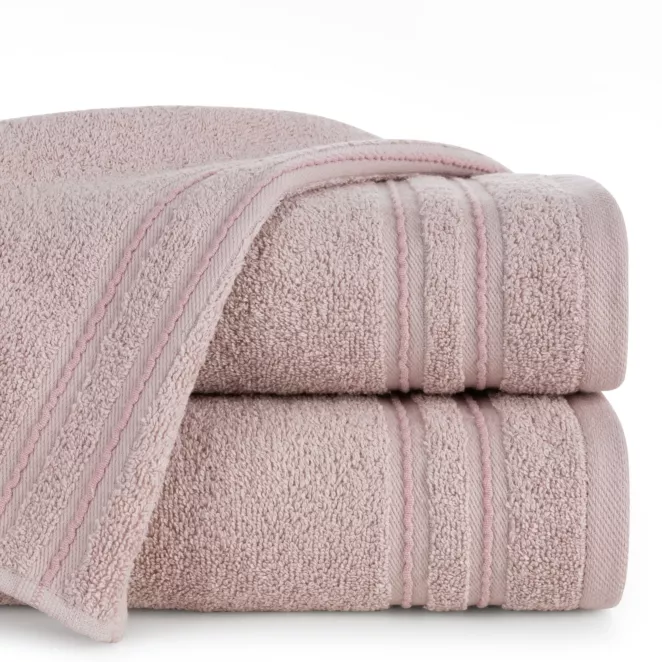 Ręcznik do rąk 30x50 cm bawełniany kolor pudrowy róż zdobiony paseczkami 500 g/m2 EMINA