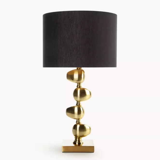 Lampa stołowa do salonu czarno, złota GINA z metalową podstawą i matowym abażurem