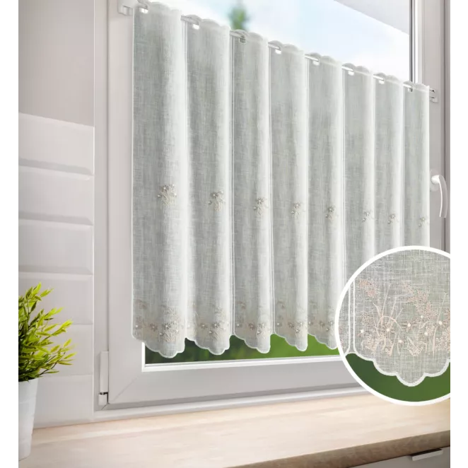 Tkanina firanowa zazdrostka z etaminy zdobiona haftem subtelnym drobnych kwiatuszków