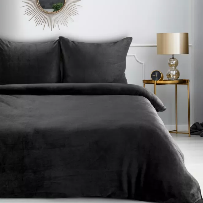 Pościel 220x200 cm gładka z polaru kolor czarny FLANO