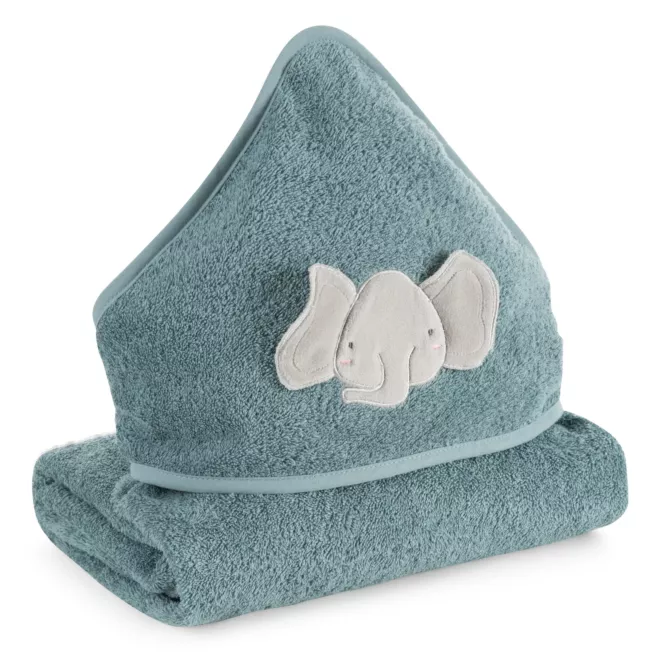 Ręcznik kąpielowy dziecięcy 100x100 cm bawełniany kolor niebieski z kapturem i aplikacją słonika 400 g/m2 BABY 59