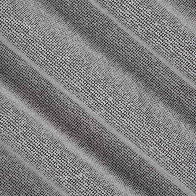 M201/15 Firana szyta na taśmie 5 cm szara siatka w stylu eko z efektem bukli wykończona obciążnikiem