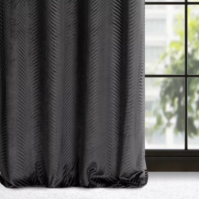 Zasłona czarna z błyszczącego strukturalnego welwetu 140x250 cm przelotka - LUSSI