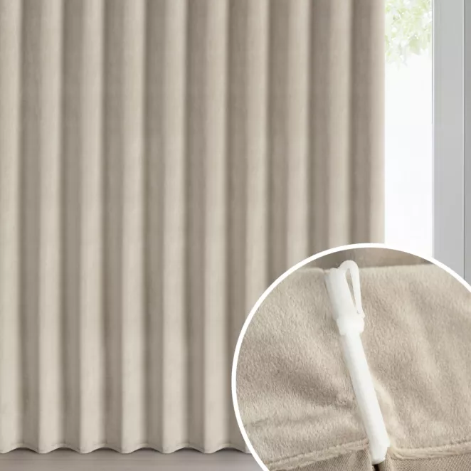 Zasłona beżowa z welwetowej tkaniny 125x270 cm (wymiar podany na gotowo) system flex - MELANIE