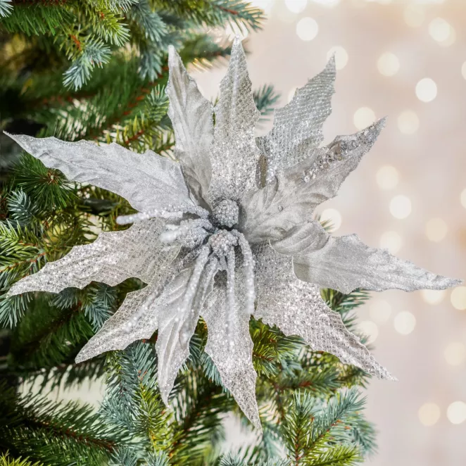 Świąteczny kwiat dekoracyjny z dwóch rodzajów błyszczących tkanin