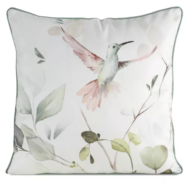 Poszewka na poduszkę dwustronna 60x60 cm welwetowa, biało zielona z motywem roślinnym z wypustką na brzegach INEZ Eurofirany Premium