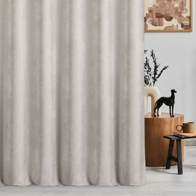 Zasłona szyta na taśmie 5 cm stalowa z tkaniny o szenilowej strukturze