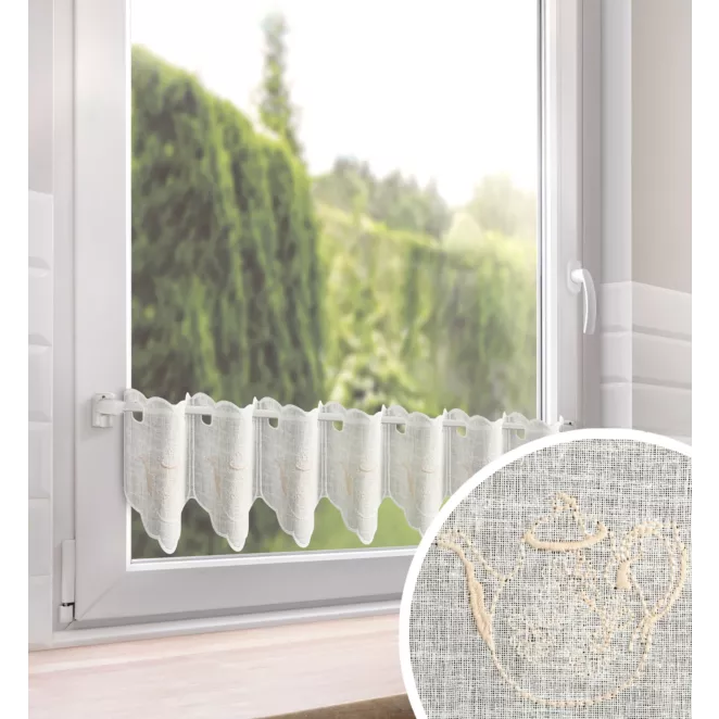 Tkanina firanowa zazdrostka z etaminy zdobiona uroczym haftem