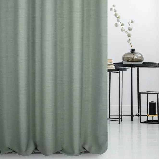 Zasłona szyta na taśmie 5 cm miętowa z miękkiej tkaniny o naturalnym splocie w stylu ekologicznym