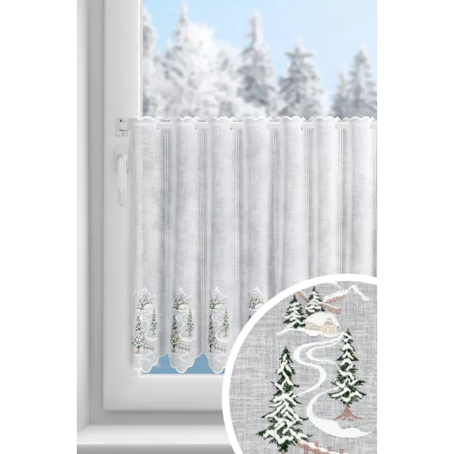 Tkanina firanowa zazdrostka z etaminy zdobiona świątecznym haftem
