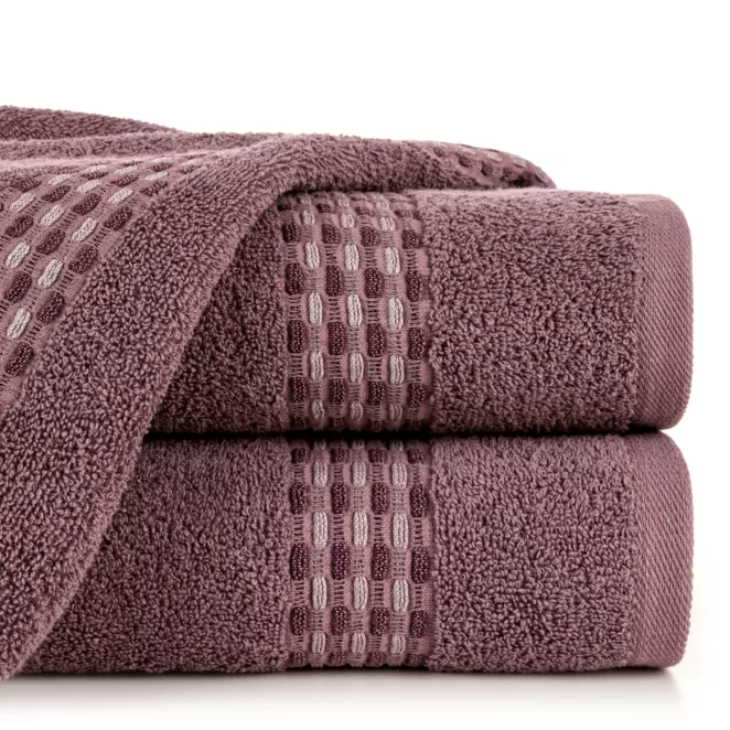 Ręcznik kąpielowy 50x90 cm bawełniany kolor liliowy z przeplataną bordiurą 500 g/m2 RIVA
