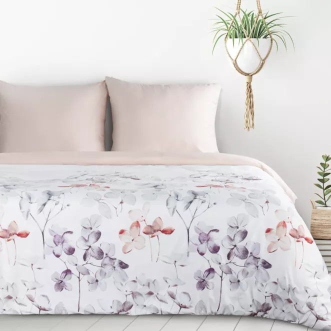 Pościel 140x200 cm kolor biało, pudrowy z motywem kwiatów VERONO7 design 91