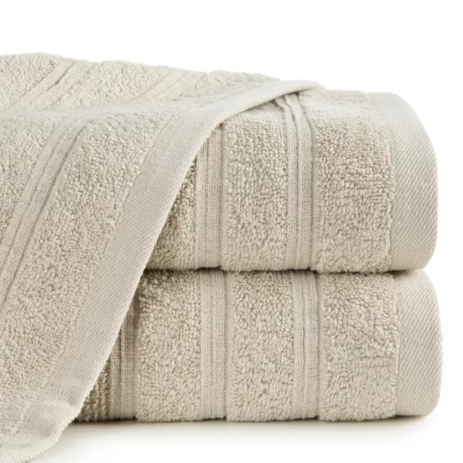 Ręcznik kąpielowy 50x90 cm bawełniany kolor beżowy w błyszczące paseczki AMIRA