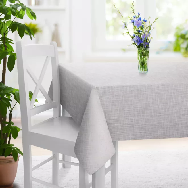 Obrus szyty biały o naturalnym, luźnym splocie w stylu eko