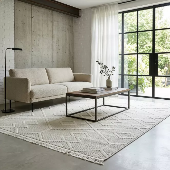 Dywan 60x100 cm srebrny z tłoczonym pętelkowym wzorem 3D SIMONE