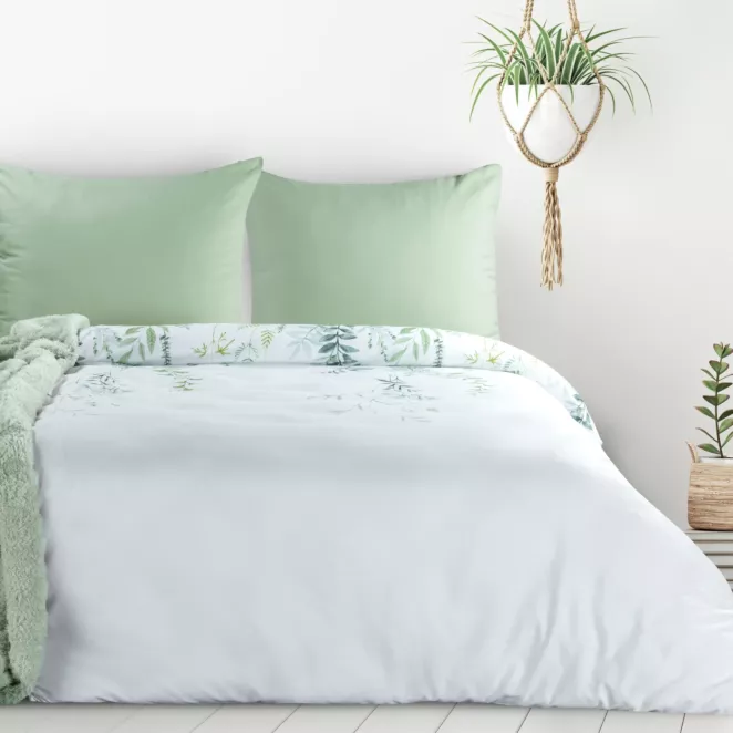 Pościel 220x200 cm kolor biało, zielony z motywem liści VERONO7 design 91