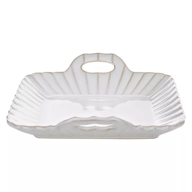 Patera ceramiczna dekoracyjna kremowo-beżowa z praktycznymi uchwytami w stylu eko 24x23x6 cm AVRIL