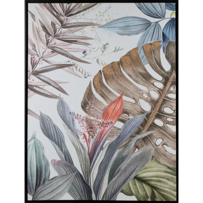 Obraz COLORS 1 barwne egzotyczne liście z akcentami złota i srebra, nadruk na płótnie w czarnej ramie