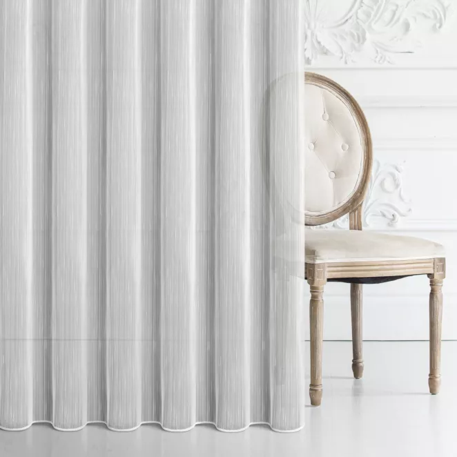 Firana szyta na taśmie 5 cm MILANO kremowa matowa z efektem pionowych prążków, wykończona obciążnikiem
