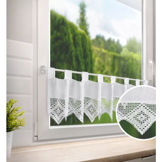 Zazdrostka biała z tkaniny z przewagą bawełny zdobiona koronką 150x30 cm szelki ISAAC