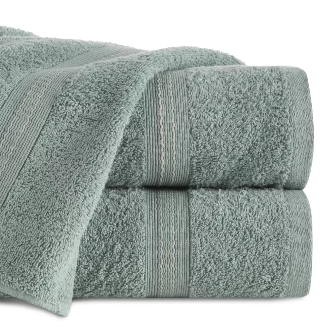 Ręcznik kąpielowy 50x90 cm bawełniany kolor miętowy w kontrastujące pasy 500 g/m2 TRIS
