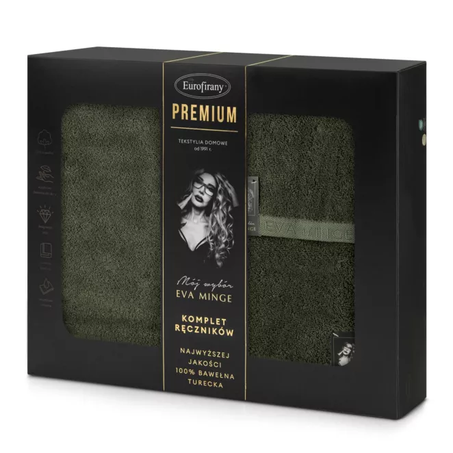 Zestaw ręczników bawełnianych na prezent 3 szt kolor ciemnooliwkowy 550 g/m2 VENUS Eva Minge