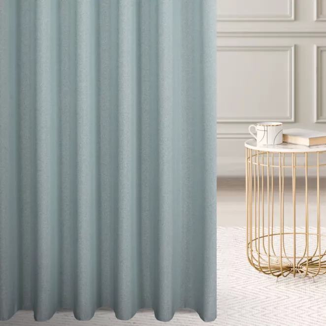 Firana szyta na taśmie 5 cm miętowa z półmatowej etaminy z efektem melanżu, wykończona obciążnikiem