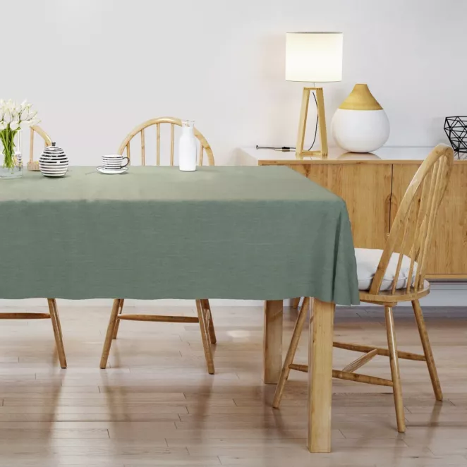 Obrus na wymiar STYLE miętowy o naturalnym charakterze, z widocznym, ozdobnym splotem