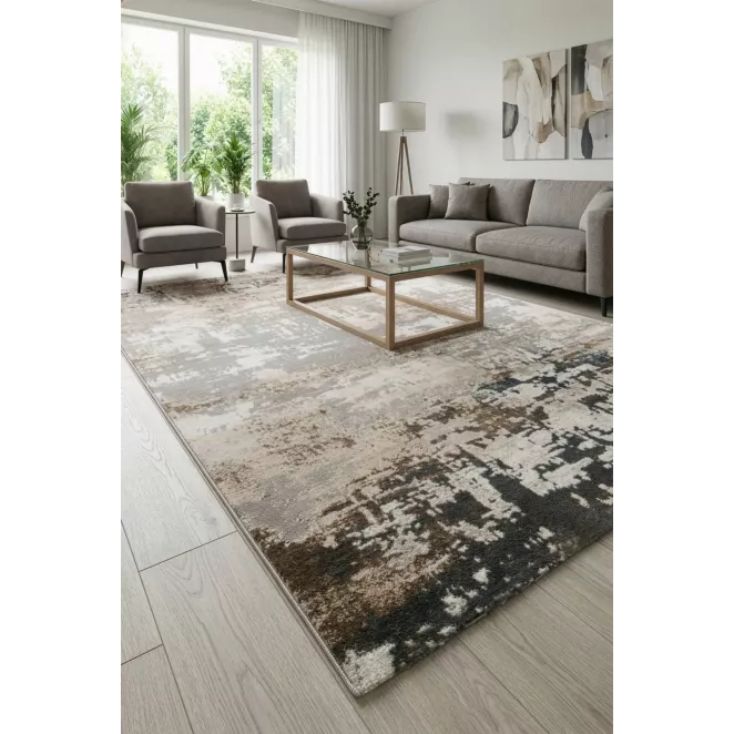 Dywan 60x100 cm jasnoszary, beżowy zdobiony abstrakcyjnym wzorem ASIA 2