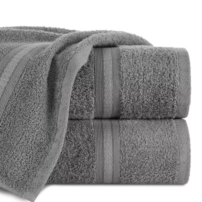 Ręcznik do rąk 30x50 cm bawełniany kolor stalowy z bordiurą w kontrastujące pasy 500 g/m2 TRIS