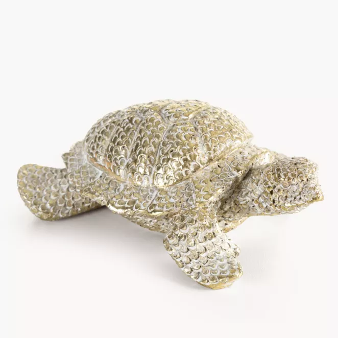 ŻÓŁW - figurka dekoracyjna ELVIN o drobnym strukturalnym wzorze łuski, szampańska