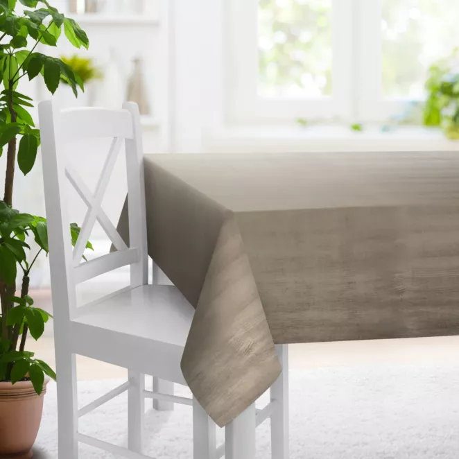 Obrus szyty ciemnobeżowy z miękkiej tkaniny welwetowej