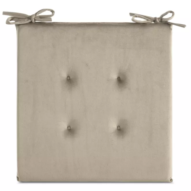 Poduszka na krzesło 40 x 40 x 3 cm welwetowa beżowa z ozdobnym pikowaniem i praktycznymi troczkami GAJA