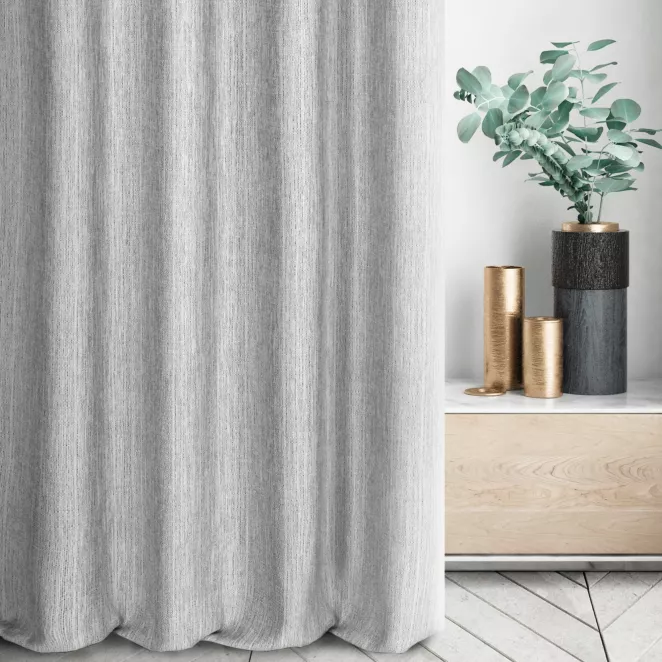 Zasłona szyta na taśmie 5 cm popielato czarna z tkaniny o wyraźnym splocie z efektem melanżu