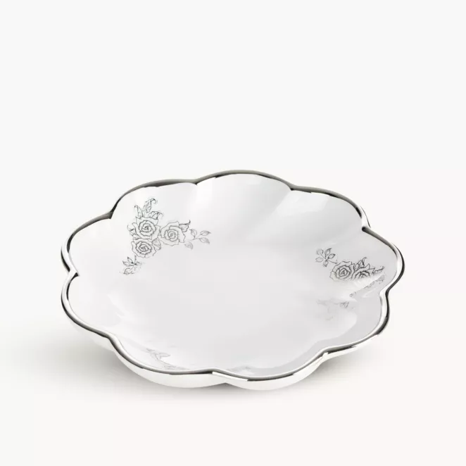 Patera dekoracyjna biało, srebrna  o falowanej formie 20x4 cm ELSA