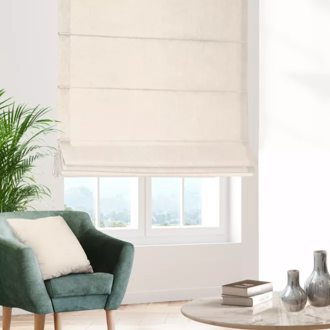 Roleta rzymska ENYA kremowa z miękkiej półmatowej tkaniny welwetowej