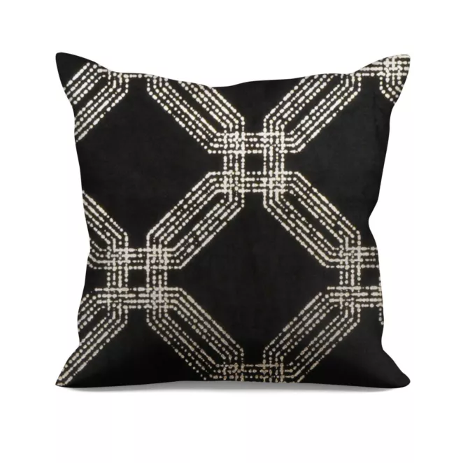 Poszewka szyta czarna z tkaniny welwetowej z geometrycznym błyszczącym nadrukiem
