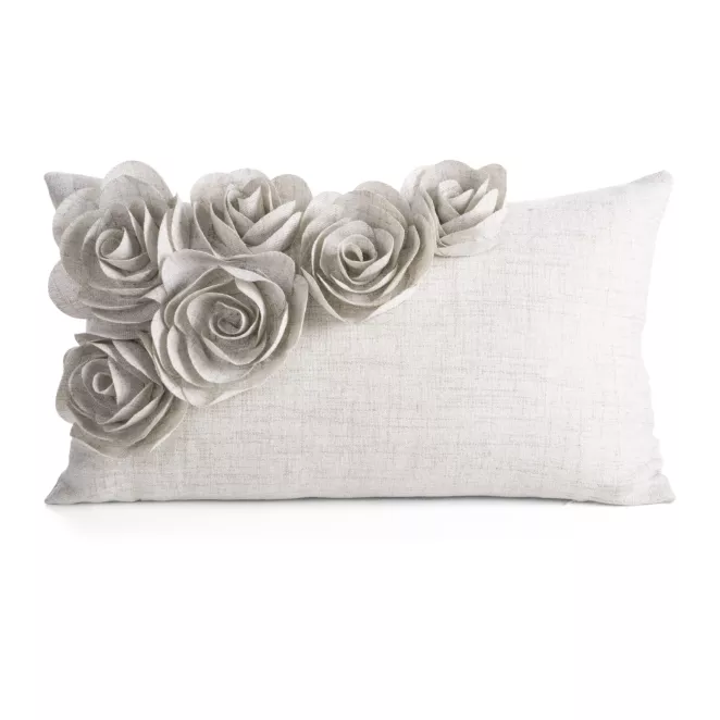 Poszewka na poduszkę 30x50 cm beżowa o naturalnym splocie w 3D róże FLORES 7