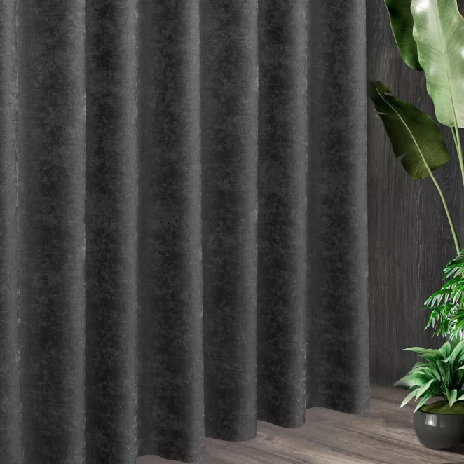 Tkanina zasłonowa, miękka szenilowa, zaciemniająca, z drobnym strukturalnym wzorkiem i efektem przecierki z kolekcji Pierre Cardin