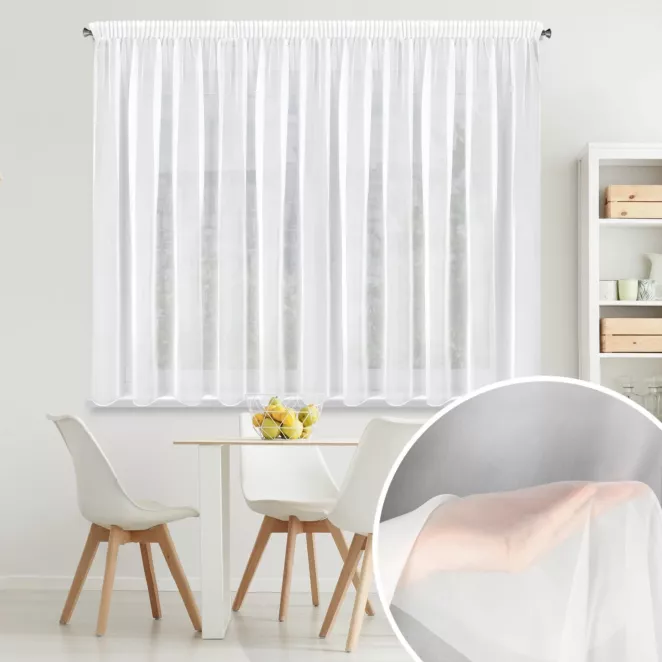 Firana biała z gładkiego matowego woalu 300x160 cm taśma LUCY