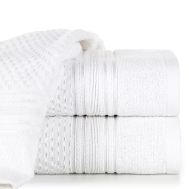 Ręcznik kąpielowy 50x90 cm bawełniany kolor biały zdobiony subtelnymi paseczkami 500 g/m2 DAVOS