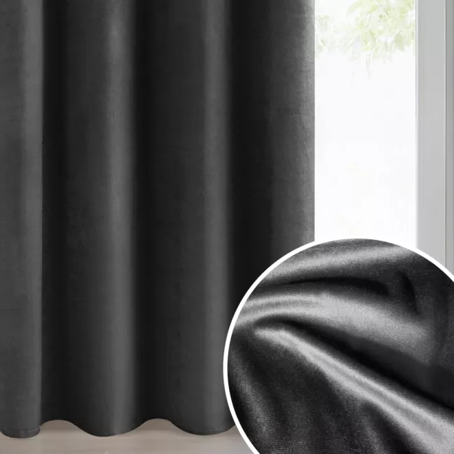 Zasłona czarna z matowego welwetu 140x260 cm przelotka - MELANIE
