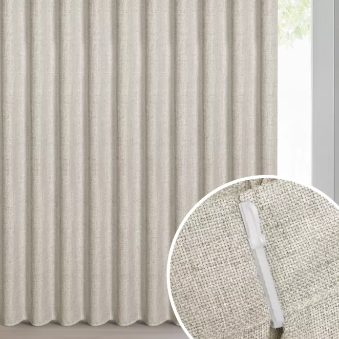 Zasłona beżowa o płóciennym splocie z efektem melanżu 125x270 cm (wymiar podany na gotowo) system flex - JULA