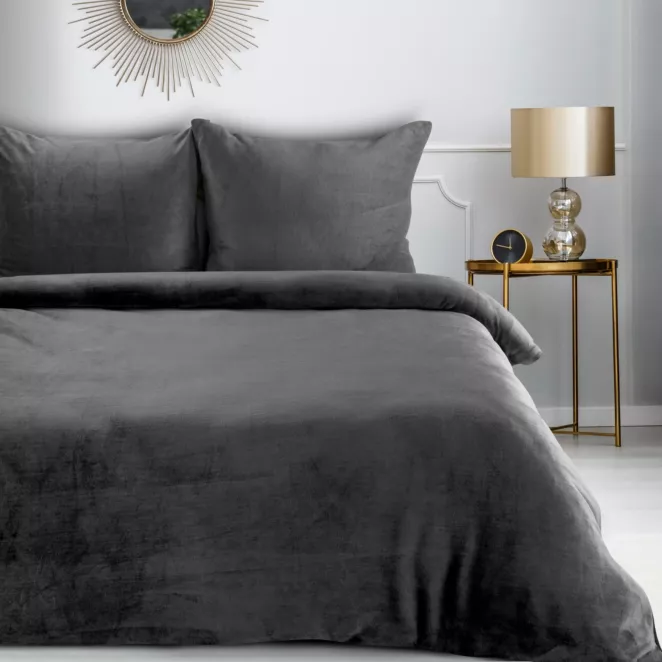 Pościel 220x200 cm gładka z polaru kolor stalowy FLANO