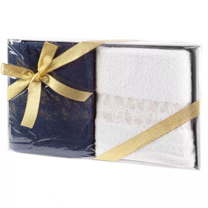 Zestaw ręczników bawełnianych na prezent 2 szt 50x90 cm kolor biały, granatowy 450 g/m2 BLINK