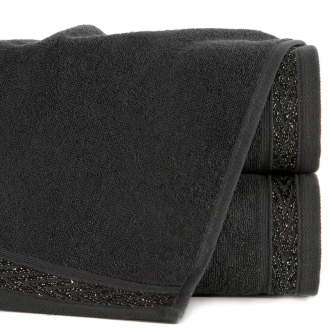 Ręcznik do rąk 30x50 cm bawełniany kolor grafitowy z ozdobną bordiurą 400 g/m2 MELANIE