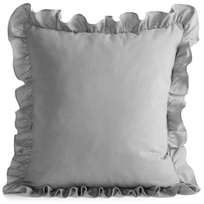 Poszewka na poduszkę 45x45 cm bawełniana z ozdobną falbanką srebrna