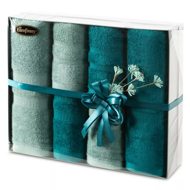 Zestaw ręczników bawełnianych na prezent 2 szt 30x50 cm, 2 szt 50x90 cm, 2 szt 70x140 cm kolor miętowy, ciemnoturkusowy