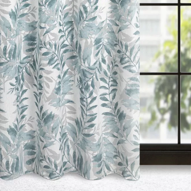 Zasłona naturalna w niebieskie liście 140x250 cm przelotka - HARIET